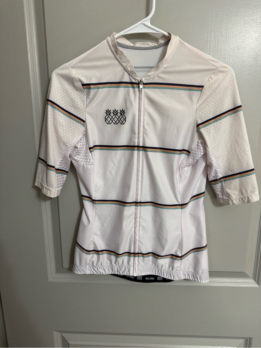 White Short-Sleeve Cycling Jersey with Stripe Accents